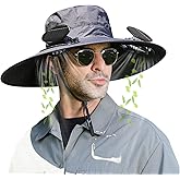 TZRONG Men Women Wide Brim Sun Hats with 2 Solar Fan Waterproof Breathable Bucket Hat Outdoor Fishing Hat for Hiking Camping Black