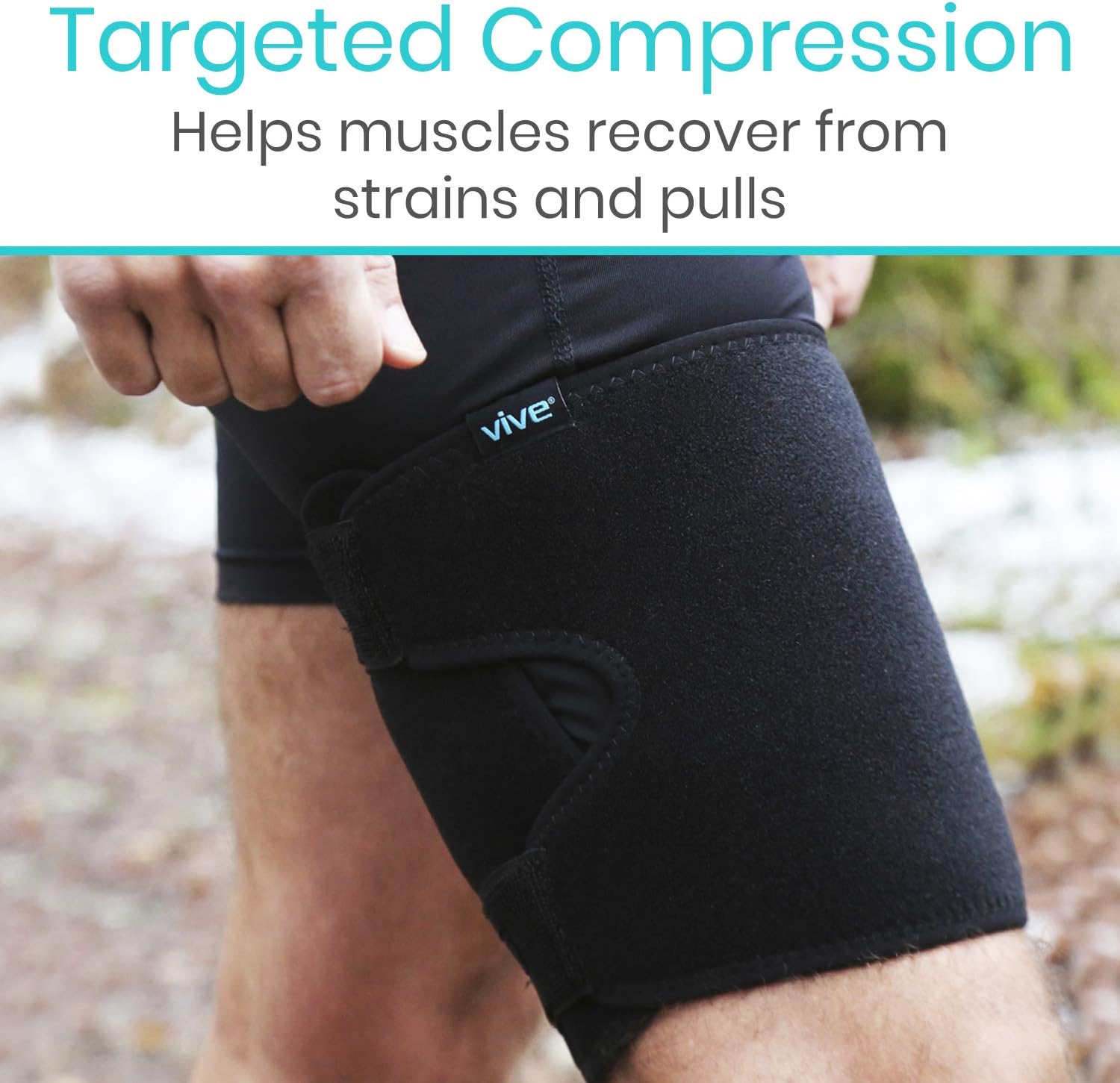 Vive Thigh Brace - Hamstring Quad Wrap - Adjustable Compression Sleeve Support for Pulled Groin Muscle, Sprains, Quadricep, Tendinitis, Workouts, Cellulite Slimmer, Sports Injury Recovery - Men, Women: Sports & Outdoors