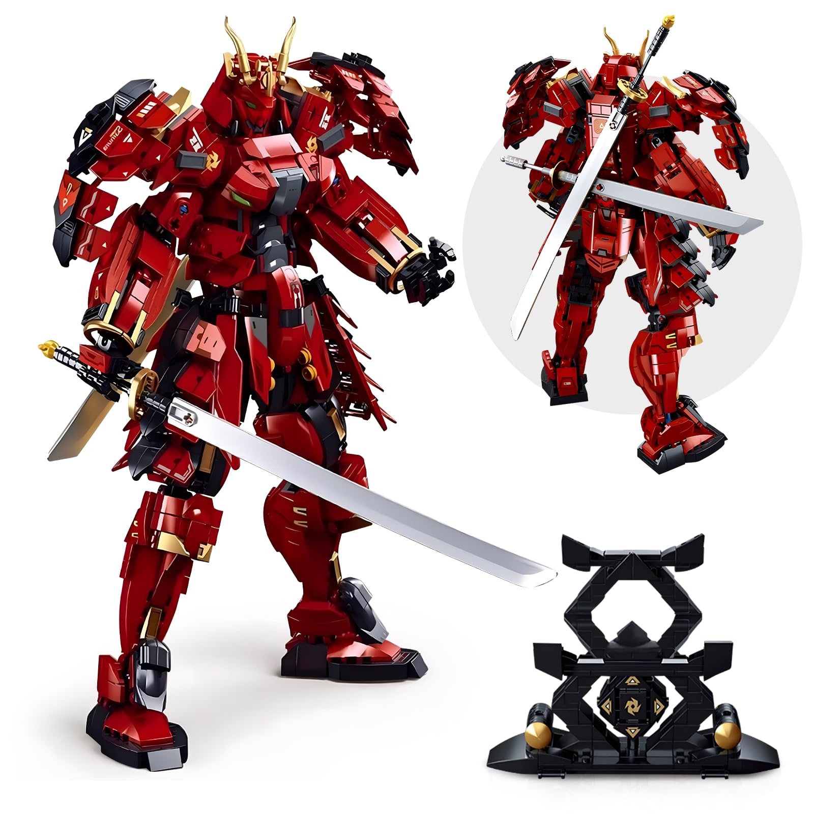 HIGH GODO Samurai Mech Warrior Model Building Sets, Double Swords Robot Building Blocks Toy Set, 923 Pieces Creative Collectible Gift for Adults Man Teens 14+