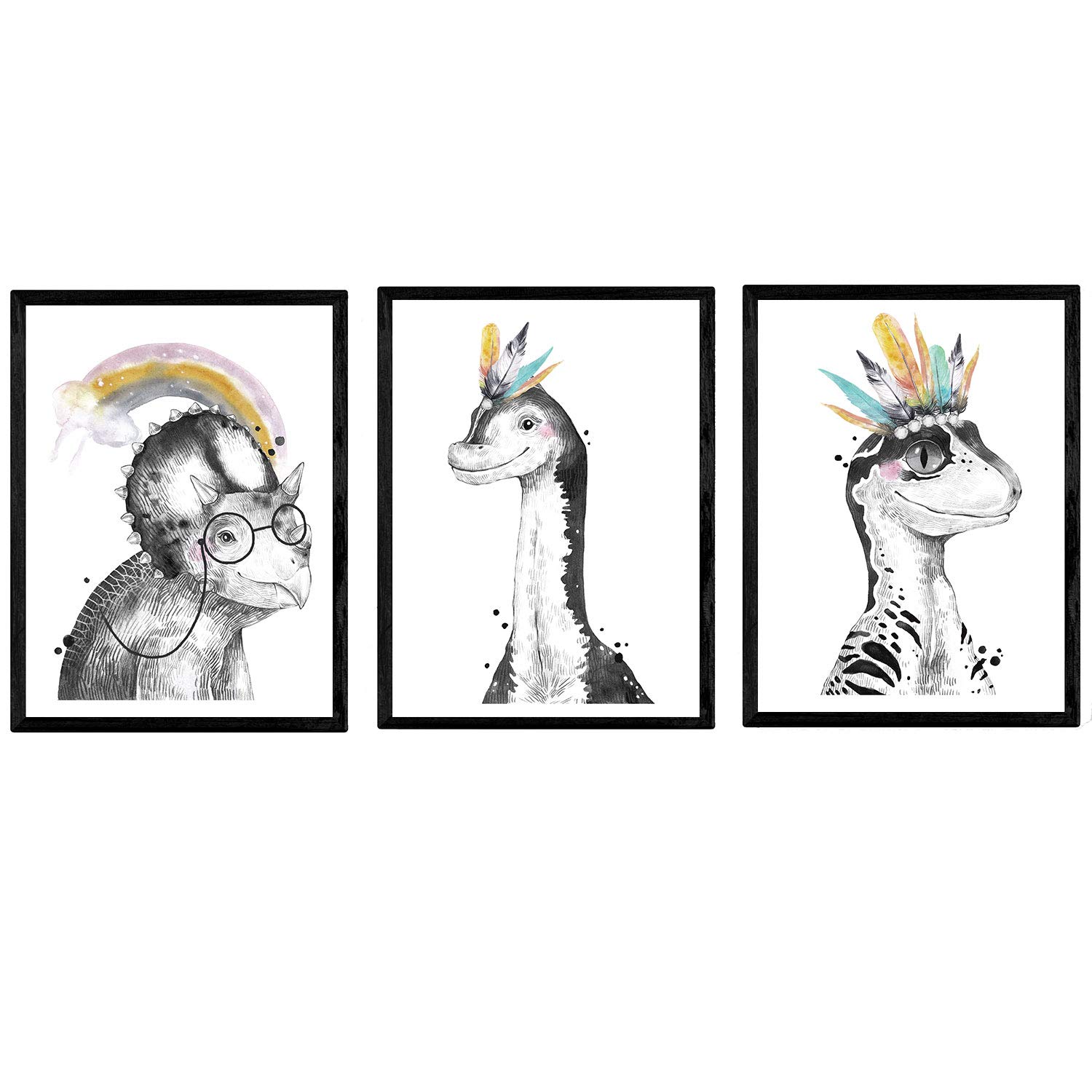 Nacnic colorful posters Dinosaur Pack of feathers. Dinosaur films for children. A4 size