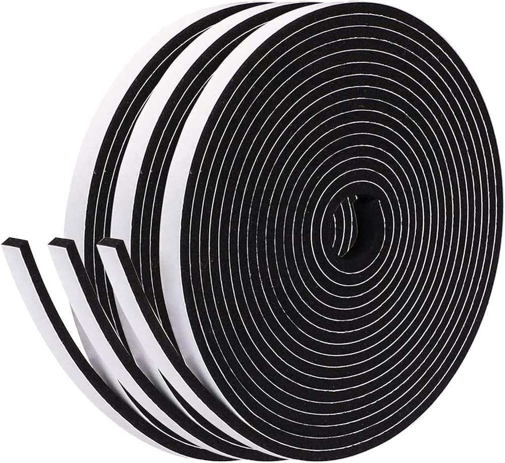 fowong Draft Excluder 3 Rolls 6mm x 3mm 15m Window Door Seal Tape Black