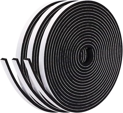 fowong Draft Excluder 3 Rolls 6mm x 3mm 15m Window Door Seal Tape Black