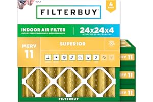 Filterbuy 24x24x4 Air Filter MERV 11 Allergen Defense (4-Pack), Pleated HVAC AC Furnace Air Filters Replacement (Actual Size: