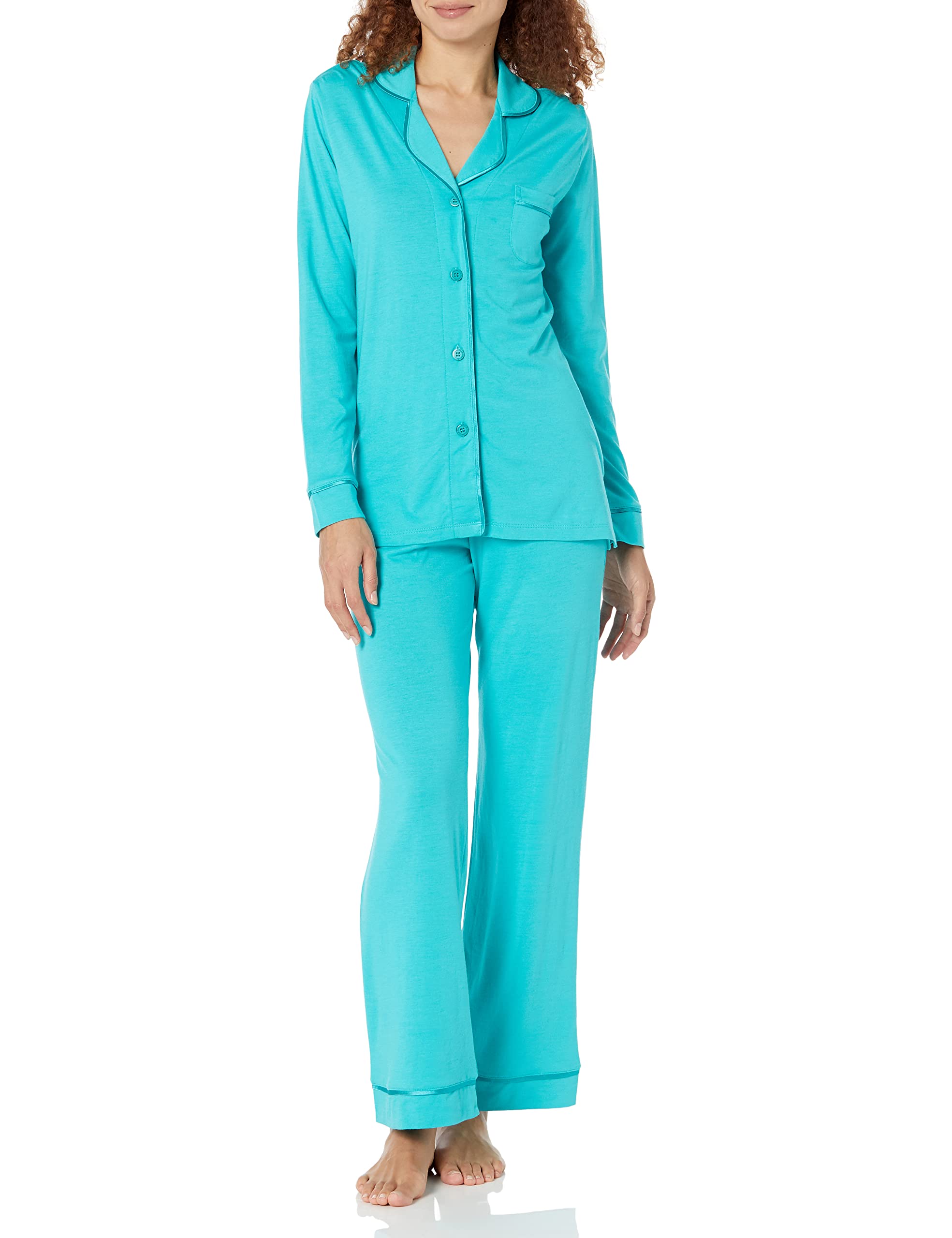 Cosabella Women’s Plus Size Bella Long Sleeve Top & Pant Pajama Set, Andaman Sea/Andaman Sea, 2X