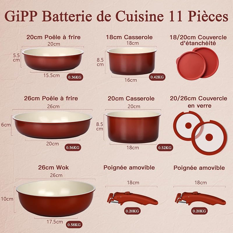 Set de Casseroles et Poêles Antiadhésif en Granit 11 Pièces
