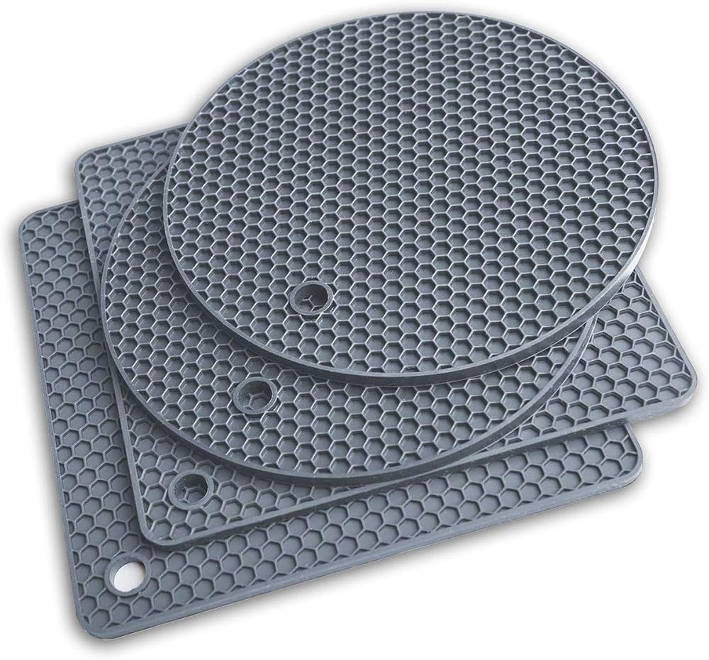 Beeptrum Extra Thick Silicone Trivet Mats 4 Pack Grey 7.2in 0.5cm