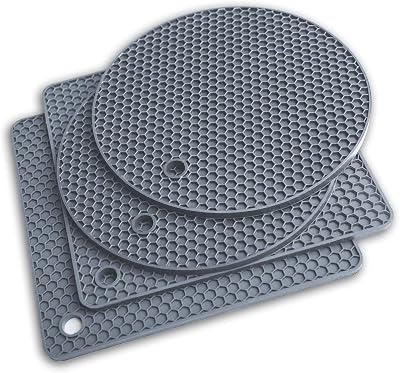Beeptrum Extra Thick Silicone Trivet Mats 4 Pack Grey 7.2in 0.5cm