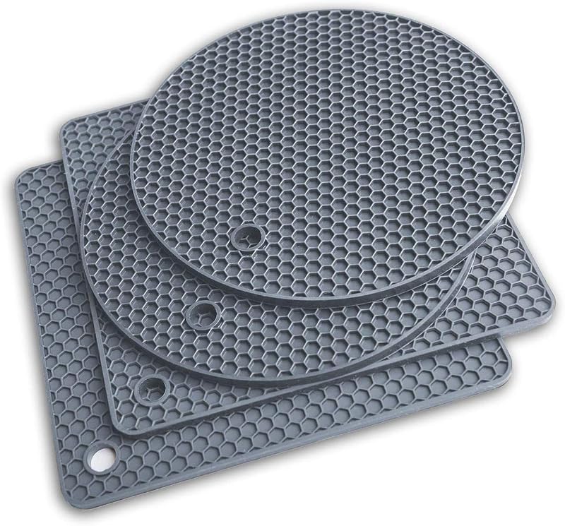 Beeptrum Extra Thick Silicone Trivet Mats 4 Pack Grey 7.2in 0.5cm
