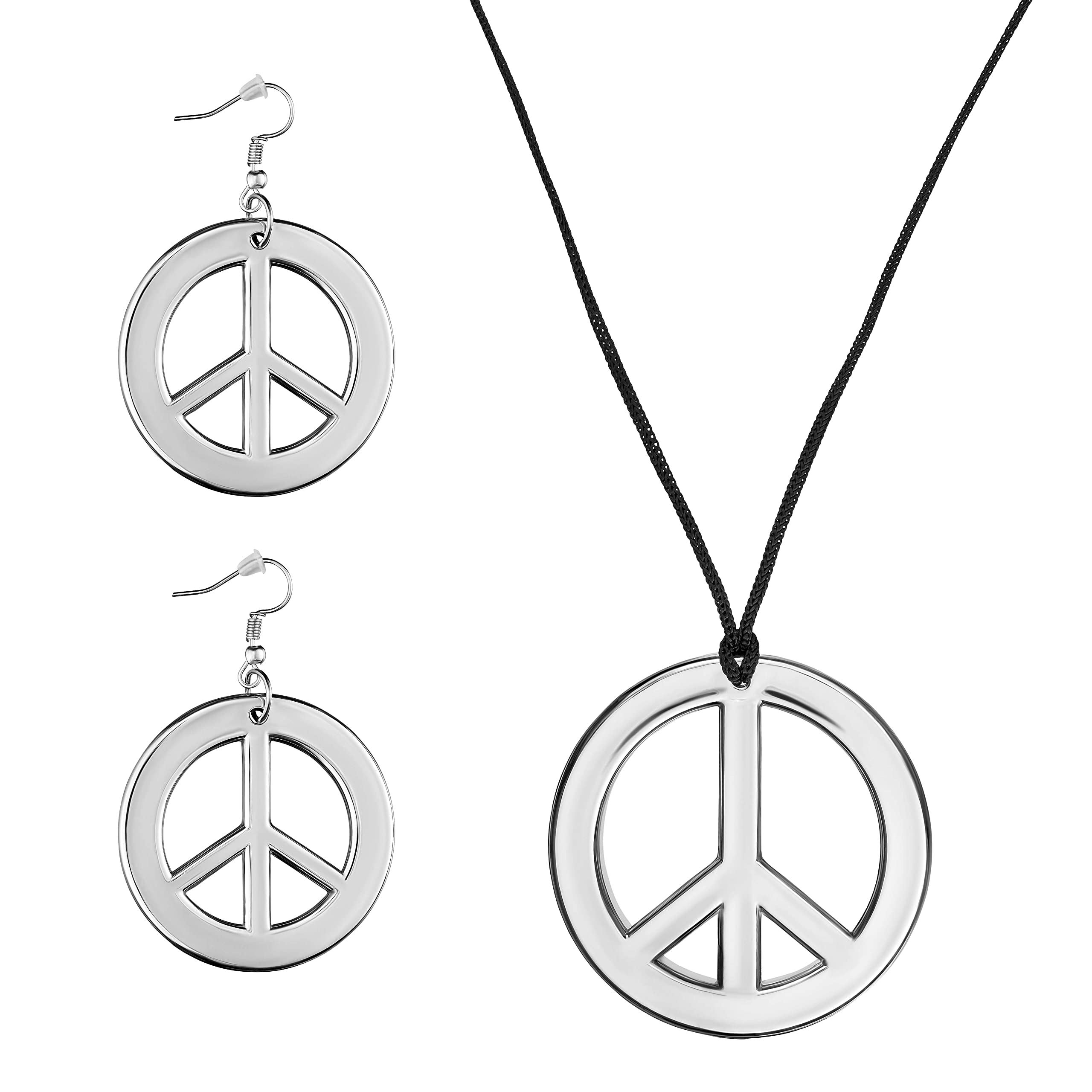 Balinco 3-piece Hippie Set with Peace Earrings | Peace Necklace Silver for Ladies