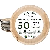 Dtocs Palm Leaf Plates 7 Inch Round (50) | Bamboo Plates Disposable Look Compostable Dinnerware Sets for Cocktail, Appetizer, Dessert, Mini Charcuterie Boards | Alternate to Wooden, Paper, Plastic