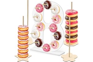 soleim 5 Pcs Donut Stand Set, Doughnut Party Supplies Include 1 Pc Digit Donut Wall Display Stand, 4 Pcs Doughnut Wall, for Birthday Wedding Baby Shower Party (White number 8)
