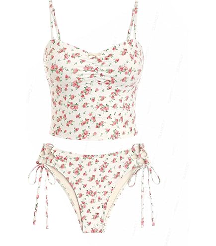 Amazon.com: CIDER V-Neck Gingham Bowknot Lettuce Trim Tankini