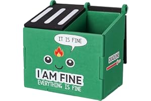 Dumpster Fire Pencil Holder, Funny Wooden I Am Fine Everything Is Fine Dumpster Fire Pen Case Pre-Assembled 2 Compartments De