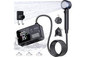 IGRL Portable Shower for Camping, Powerful 10L/Min Water Flow, Rechargeable Shower Pump with Bath Sponge, 4 Spray Modes, IPX8 Waterproof, 7800mAh Battery, Ideal for Hiking, Travel, Car Wash, Pet