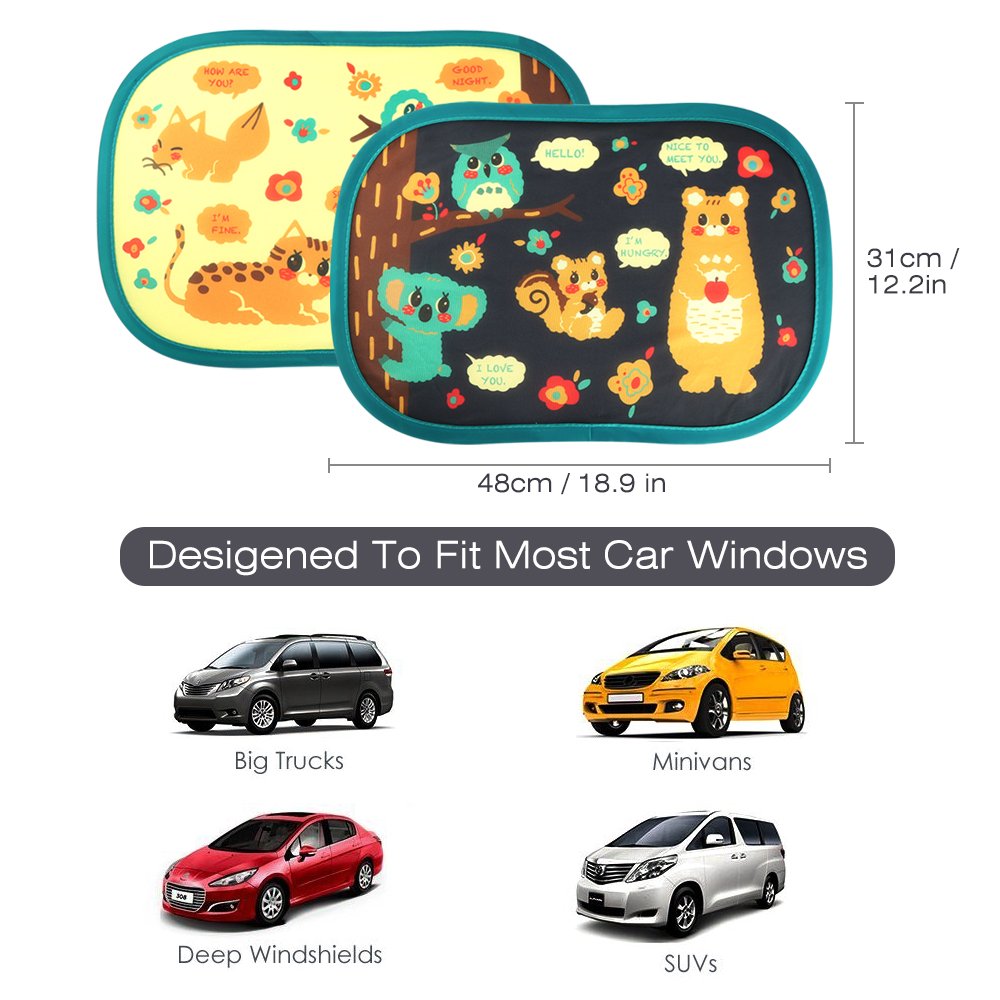 Auto Sonnenschutz Kinder,2 Stück Selbsthaftende Baby Sonnenblende Auto Waldparty Design Sonnenschutz mit uv Schutz vor Hitze & UV Strahlen für Auto Seitenscheiben