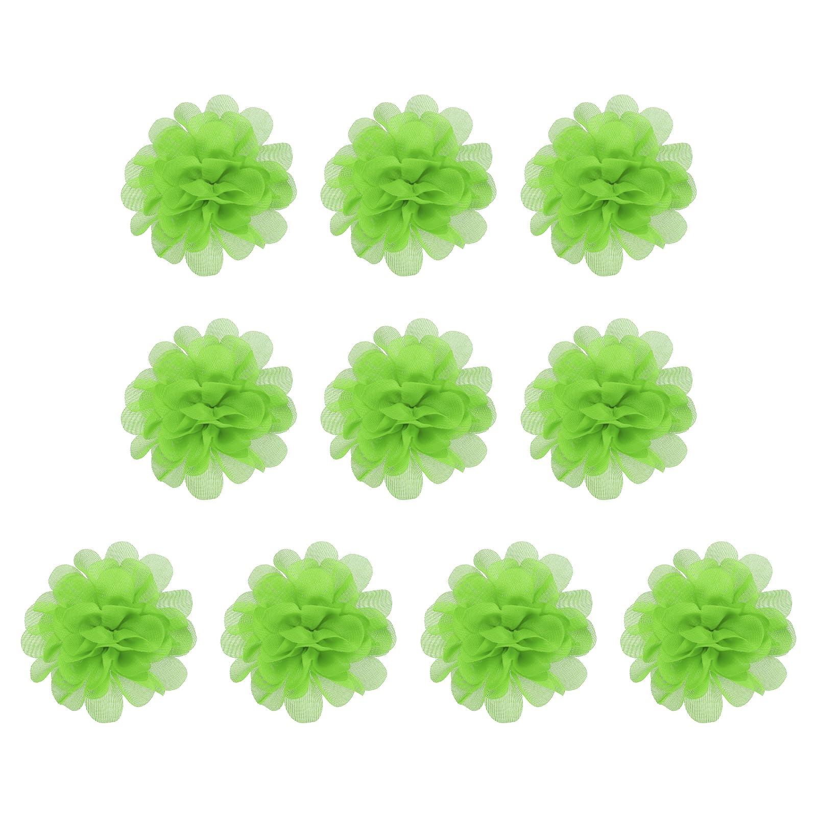 PATIKIL 2.8" Chiffon Flowers, 10 Pcs Mesh Fabric Flowers Sewing Fabric Appliques Headband Embellishments for DIY Craft Wedding Decor, Lime Green