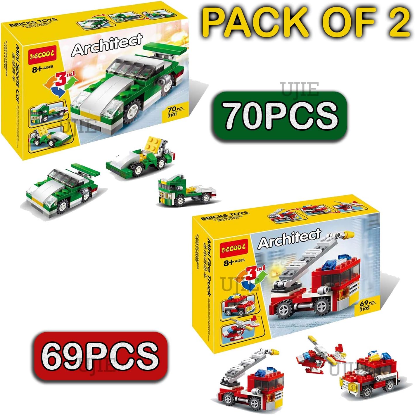 UJIE® 3 in 1 Architect Building Block Bricks Construction Toy Mini Set - Assorted Design (PACK OF 2)