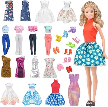 E-TING Lot 15 Items = 5 Sets Fashion Casual Wear Clothes/Outfit with 10 Pair Shoes for Barbie Doll Random Style (Casual Wear Clothes + Short Skirt)