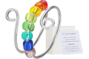 WOSCCOWT To My Daughter Fidget Ring for Anxiety, S925 Sterling Silver Enamel Fidget Spinner Rings, Anti Anxiety Spinning Rings for Women Birthday Christmas Gifts for Women（Rainbow）