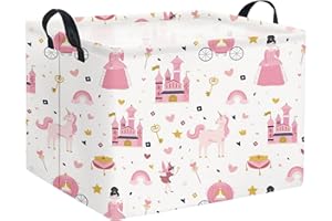 TIBAOLOVER Rectangular Kids Storage Basket Baby Storage Basket with Handles for Home Kitchen Boys and Girls Cute Toy Storage Bin Organizer Shelf Book Room Decor(Princess Castle)