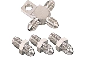 Baieasy Stainless Steel 3AN Male Brake Line Tee Block Fitting Adapter with Mount Tab 3AN Male to 3/8-24 Male Inverted Flare Stainless Steel Brake Adapter Fitting Connector 4PCS