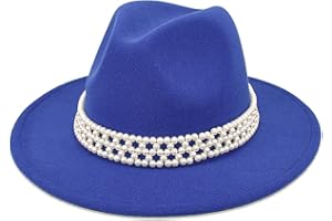 HUDANHUWEI Womens Wide Brim Fedora Hat with Pearl Band Lady Panama Hat