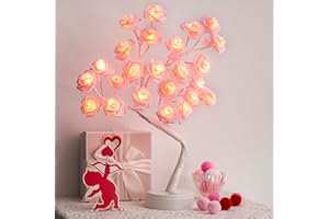 Vanthylit Rose Tree lamp, Pink Rose Flower Night Light, LED Tabletop Pink Tree Lights, USB/Battery Powered Flower Lamp for Valentine's Day Decorations, Girls Gift for Mother Home Party Wedding Room