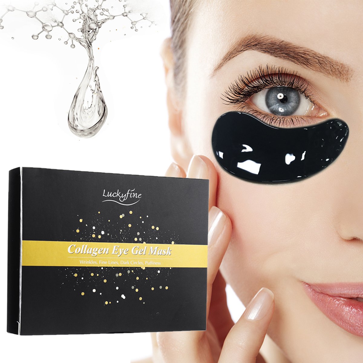 Eye Mask, Eye Treatment Masks, Collagen Eye Pads, LuckyFine Collagen Eye Mask for Anti Aging, Dark Circles and Puffiness, Anti Wrinkle, Moisturizing, Whitening 10 Pairs