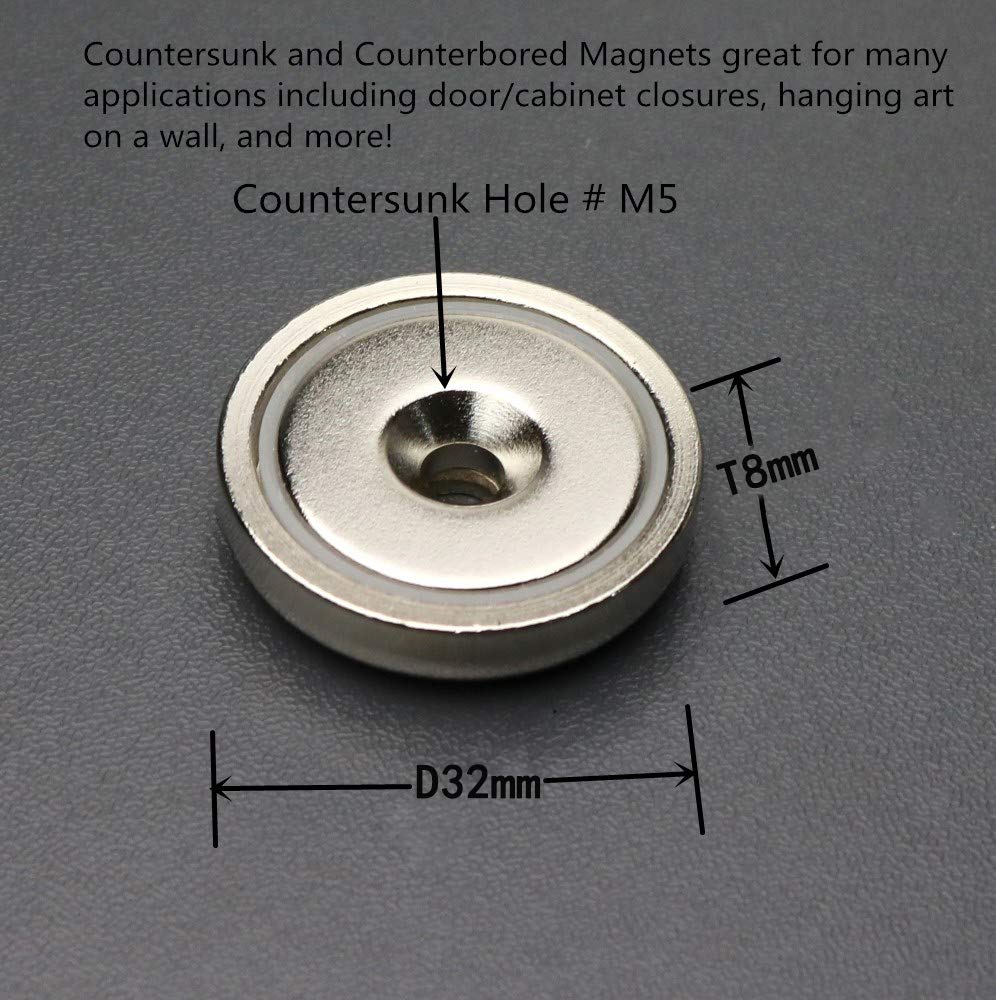 Mutuactor 2 Sets Round magnet Rare Earth Cup Magnet Heavy Duty 42KG Neodymium Countersunk Mounting Assembly Great for Door Latch or Wall Mount Tool holder - Image 3