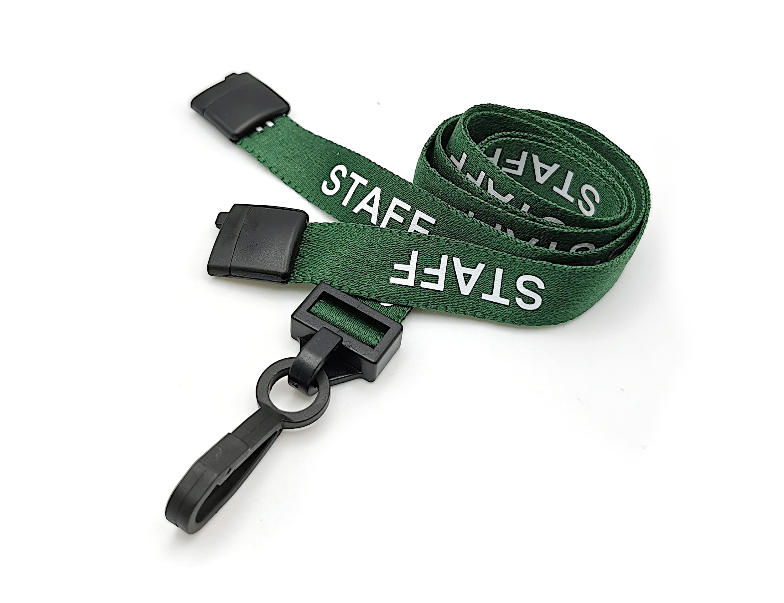 EasyBadge Green Staff Lanyards with Plastic J Clips and Safety Breakaways - Pack of 100