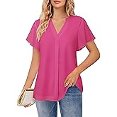 Bebonnie Womens Short Sleeve V Neck Double Layers Chiffon Blouses Dressy Casual Tunic Tops