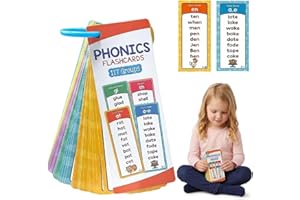 Phonics Flash Cards, 60 Double-Sided Cards with 1000 Sight Words, Preschool Kids Learning Sight Words Supplies Game, Flashcar