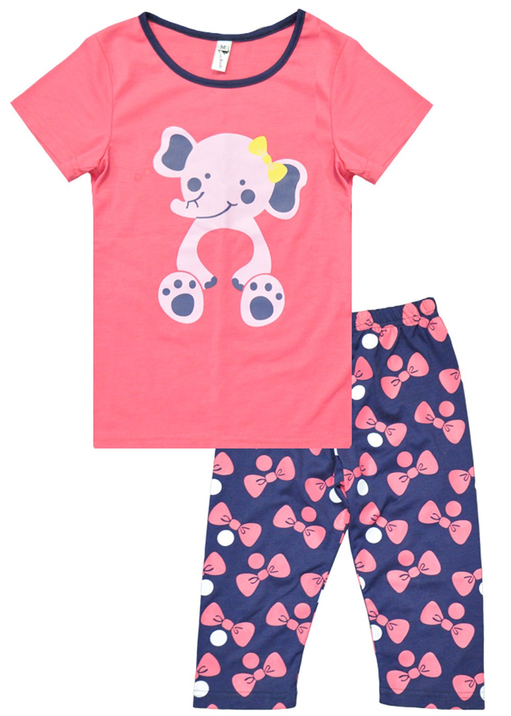 Fedpop Little Girls Spring Pyjama Sets Elephant Printed Short Sleeve Sleepwear For 2-7T