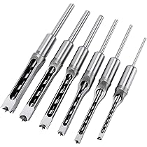 7-Piece Square Hole Drill Bit Set - Mortise Chisel Bits For Woodworking