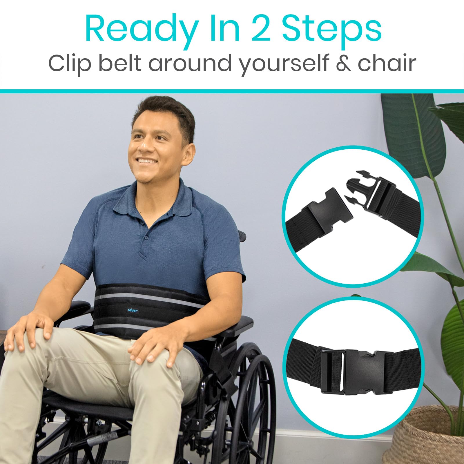 Vive Wheelchair Seatbelt - Safety Belt For The Elderly - Harness For Adults - Adjustable Straps For Chair/Bed Restraint - Patients Care - Falling out Prevention - For The Elderly, Pregnant & Paralyzed