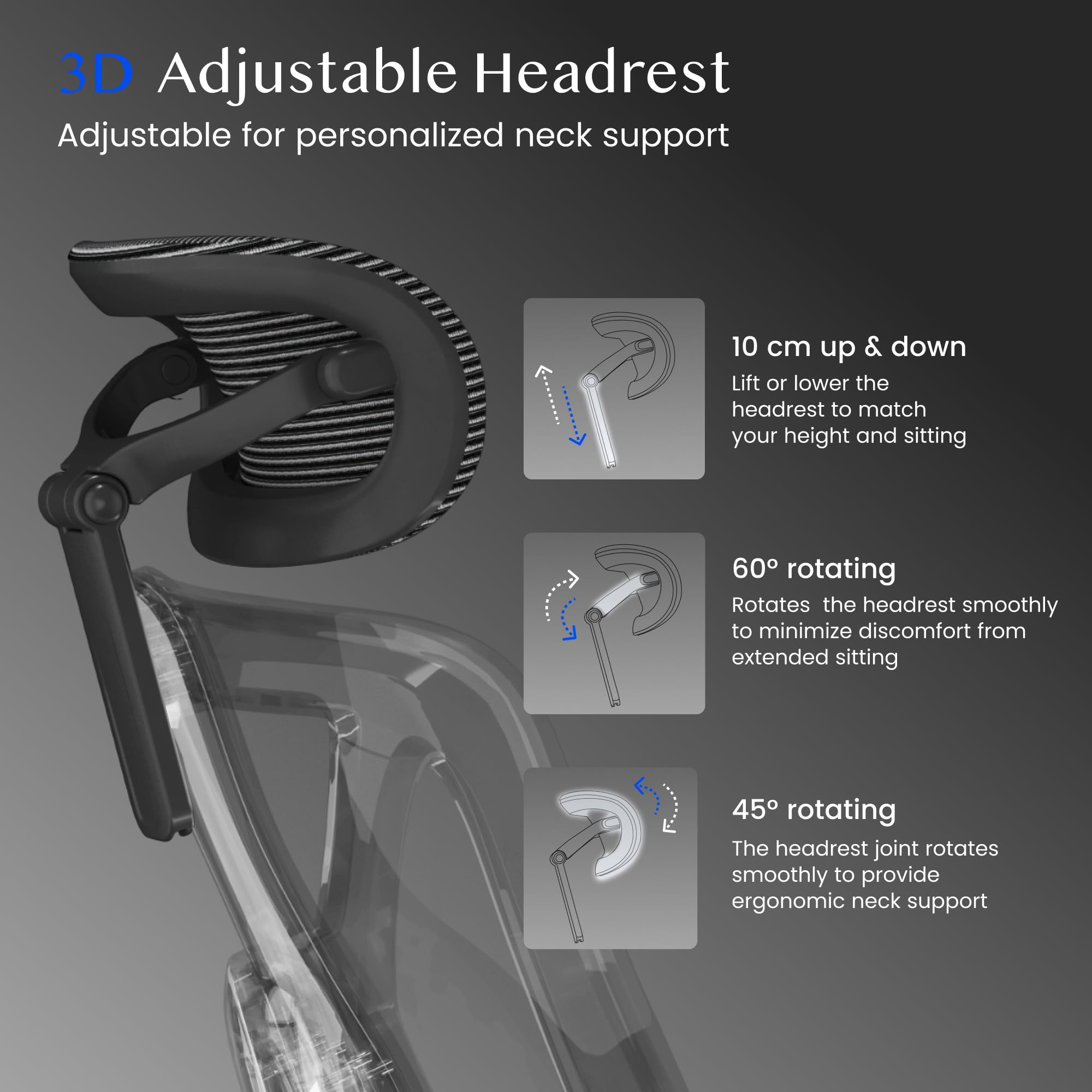 FLEXISPOT Ergonomischer Bürostuhl Schreibtischstuhl mit Fußstütze, 3D-Armlehnen, 3D-Kopfstütze, 5D-Rückenlehne, Atmungsaktiver Sitz Belastbar bis 136 kg Arbeitsstuhl, ErgoX, Dunkelgrau 7