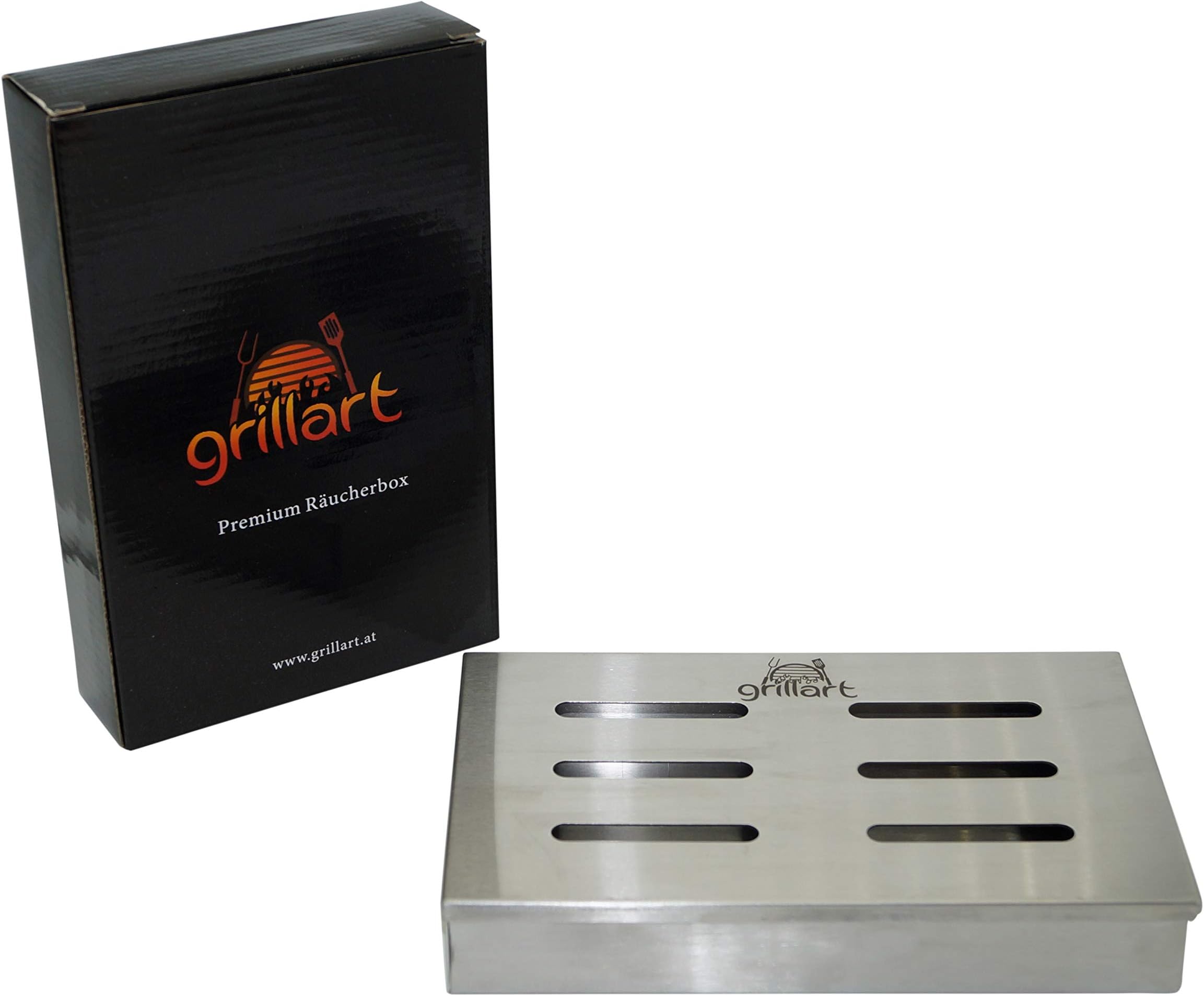 grillart® Original BBQ Smoker Box Made of 100% Stainless Steel / Smoker Box / Aroma Box / Grill Accessories for Gas Grill, Kettle Grill and Charcoal Grill / Dimensions 21 x 13 x 3.5 cm