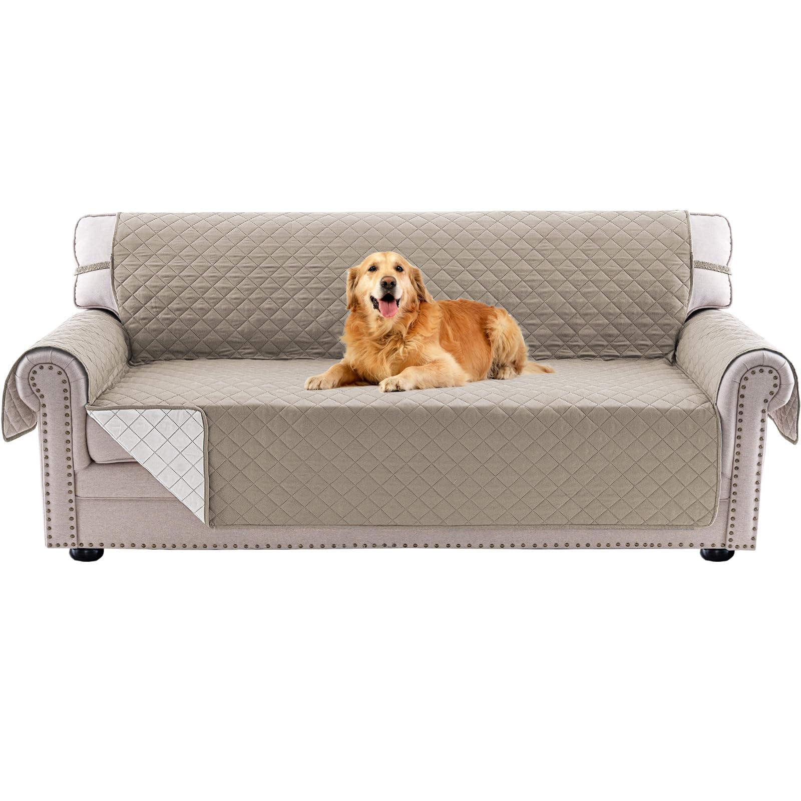 Photo 1 of PrinceDeco Couch Cover for Dogs Washable XL Couch Covers for 3 Cushion Couch Sofa Pet Friendly Water Resistant Furniture Protector with Elastic Straps(XL Sofa 78", Khaki)