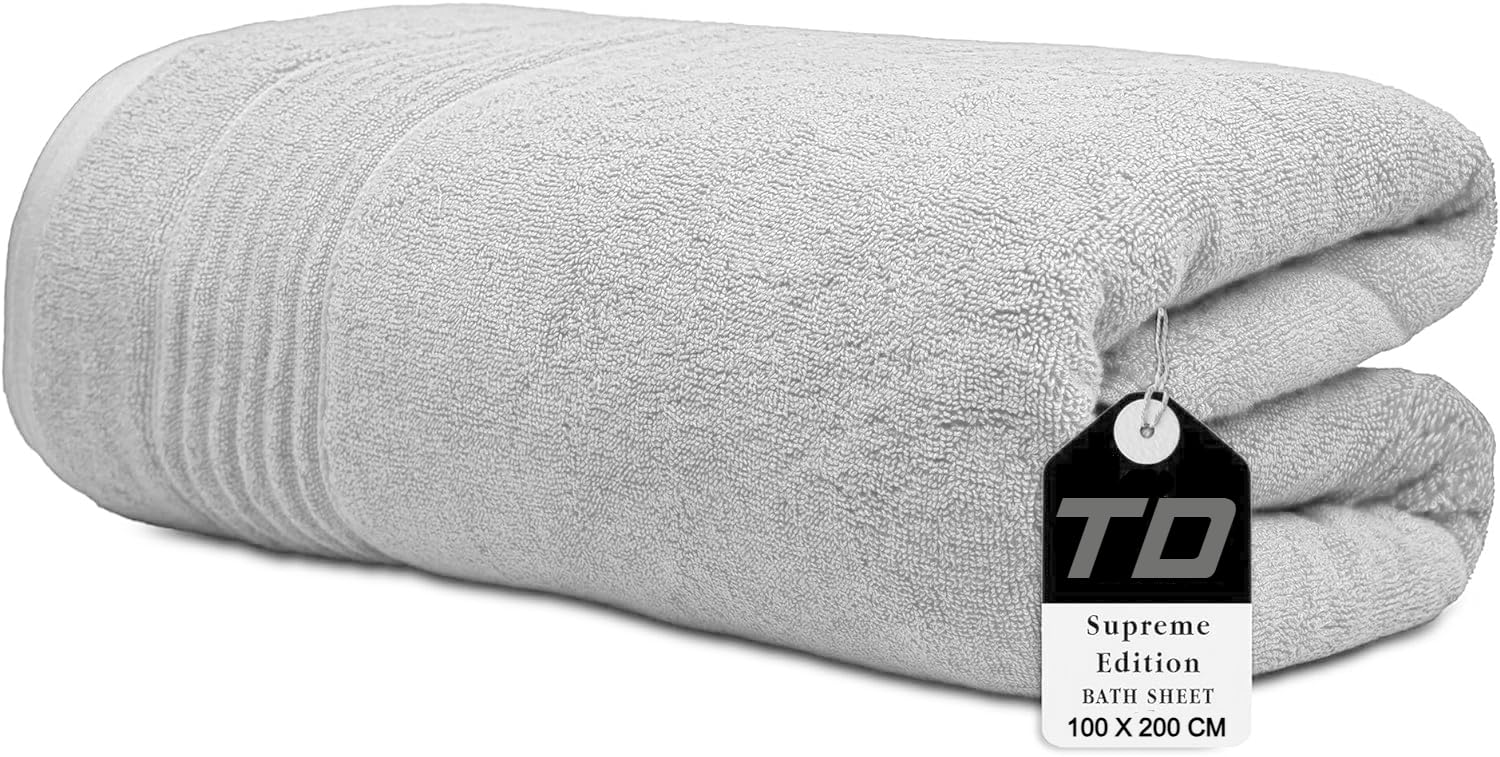 Textile Do Luxury Super Jumbo Bath Sheet (100 x 200 cm-700 GSM) 100% Egyptian Cotton Extra Lage Bath Sheet Towels (Silver, Cotton)