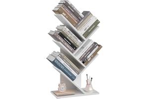 ZRWD Tree Bookshelf, 5 -Tier Book Storage Organizer Shelves Floor Standing Bookcase, Wood Storage Rack for Office Home School Shelf Display for Cd/Magazine（White）