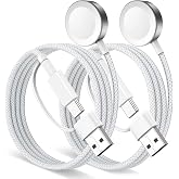 2 in 1 Travel Essentials for Apple Watch Charger Fast Charging 3W, 2Pcs 4Ft | Braided USB A/C Magnetic Charging Cable for Apple Watch Ultra, SE, Series 11-2, Car Travel Charger for iPhone iWatch Series