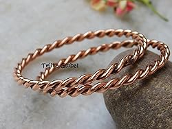 Pure Copper Twisted Tensor Bangle Set 2, Solid