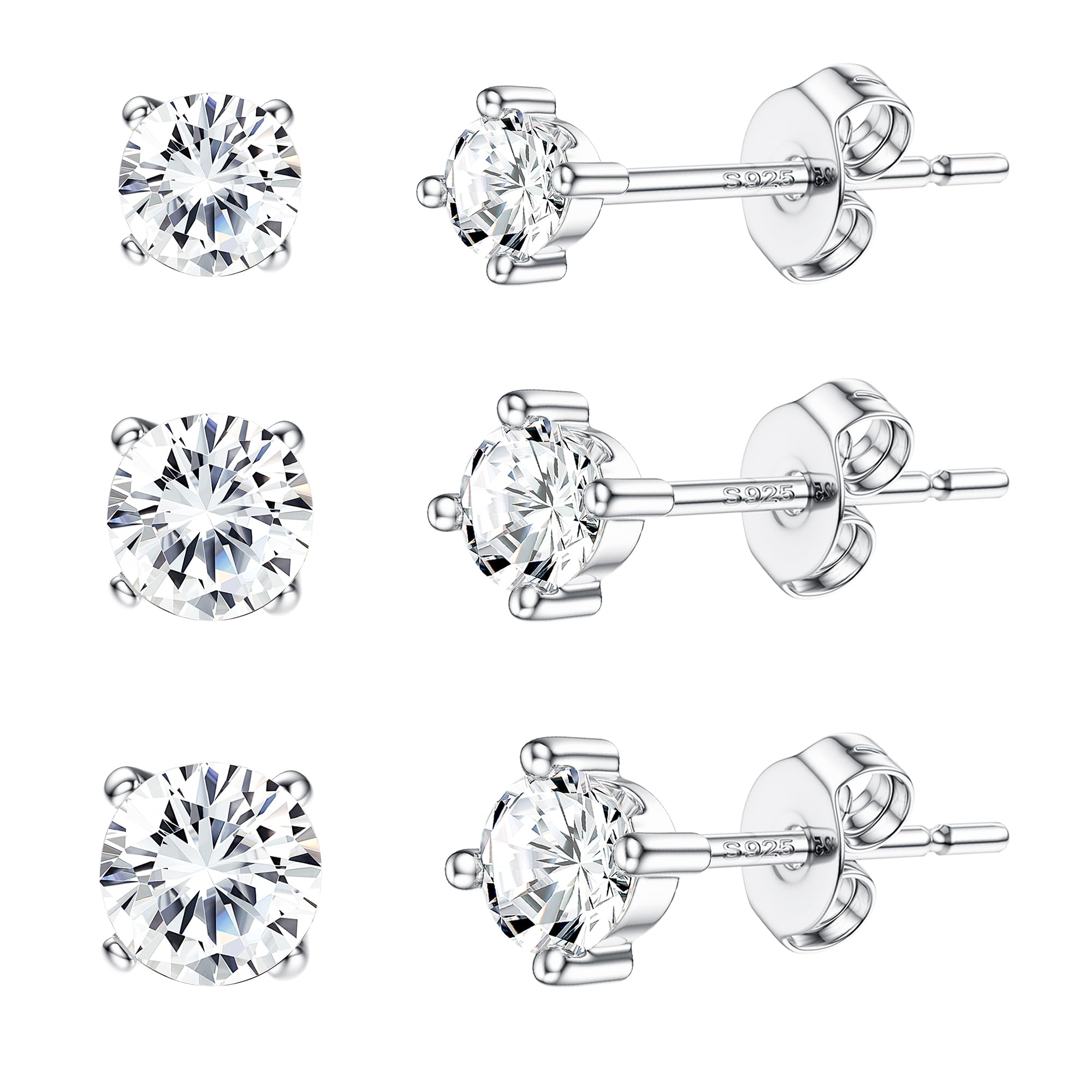 Photo 1 of 14K Gold Stud Earrings For Women Hypoallergenic - ??? ???????? ?????? Post Small Earrings Stacks For Sensitive Ears Trendy Dainty Cute Silver Cubic Zirconia Cartilage Tragus Earring Sets For Multiple Piercing Jewelry 3Pairs