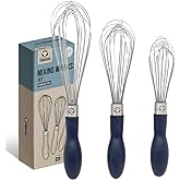 Chef Pomodoro 3-Piece Kitchen Whisk Set, Stainless Steel Whisks for Cooking, Wisk Kitchen Tool, Thick Wire Whisk Set, Wisking