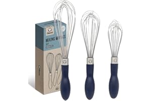 Chef Pomodoro Kitchen Whisk 3-Piece Set, Stainless Steel Wire Balloon Whisk Utensil, Baking Wisk Kitchen Cooking Tool