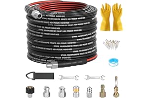 SITIMIMIL Sewer Jetter Kit for Pressure Washer 100FT, Drain Cleaner Hose 1/4 Inch NPT, NPT Corner Swivel and Push Button Nose Sewer Jet Nozzle Wrenches Gloves Waterproof Tape Pearl Brooch,5800PSI