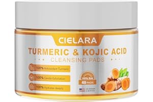 CIELARA Turmeric Kojic Acid Cleansing Pads for Face Dark Spots All Skin Types, Exfoliating Cotton Rounds for Men & Women,49 Count