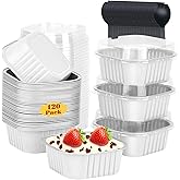 120pack 5oz Mini Cake Pans with Lids,LNYZQUS Foil Cupcake Cups Small Brownie Baking Tins,Square Disposable Ramekins Mini Cheesecake Containers Muffin Holders-White