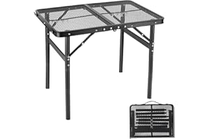 Moosinily Grill Table 2FT 4 Height Adjustable Small Folding Table Foldable Camping Table Picnic Portable Grill Stand Mesh Outdoor Beach BBQ RV Black 23.6×15.7 inch
