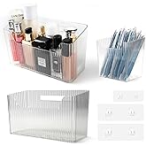 "Set of 3 Shower Caddy & Cabinet Door Organizer - Wall Mounted Shower Shelves with Adhesive, Stackable Plastic Shower Organizer, Clear Bathroom Organizers for Kitchen, Pantry (BPA Free, Large)"